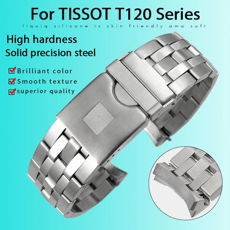 21mm 316L Stainless Steel Watchband Fit for Tissot T120407 Silver Black Men's Diving Waterproofing Curved Watch Strap Gift Tools