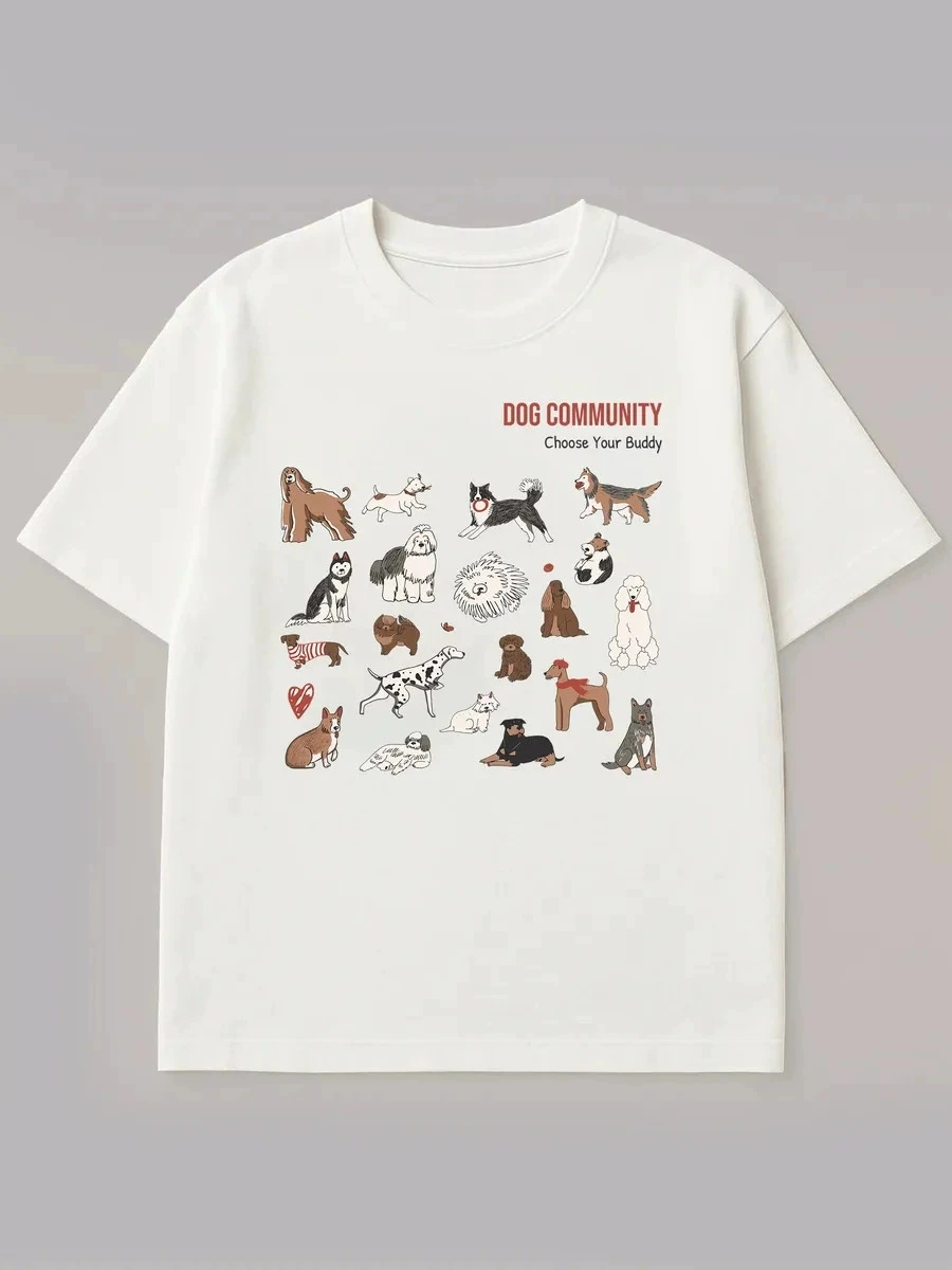 패셔너블한 면 티셔츠 라운드 넥 프린트 레터 캐주얼 루즈 여성용 탑 땀 흡수 여름 출퇴근용