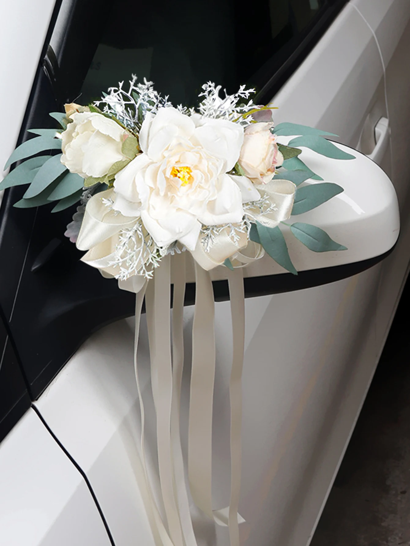 Manija de puerta de coche de boda, decoración de espejo, decoraciones de pasillo de boda, silla trasera, flores florales Pew, decoraciones de coche para fiesta de ceremonia