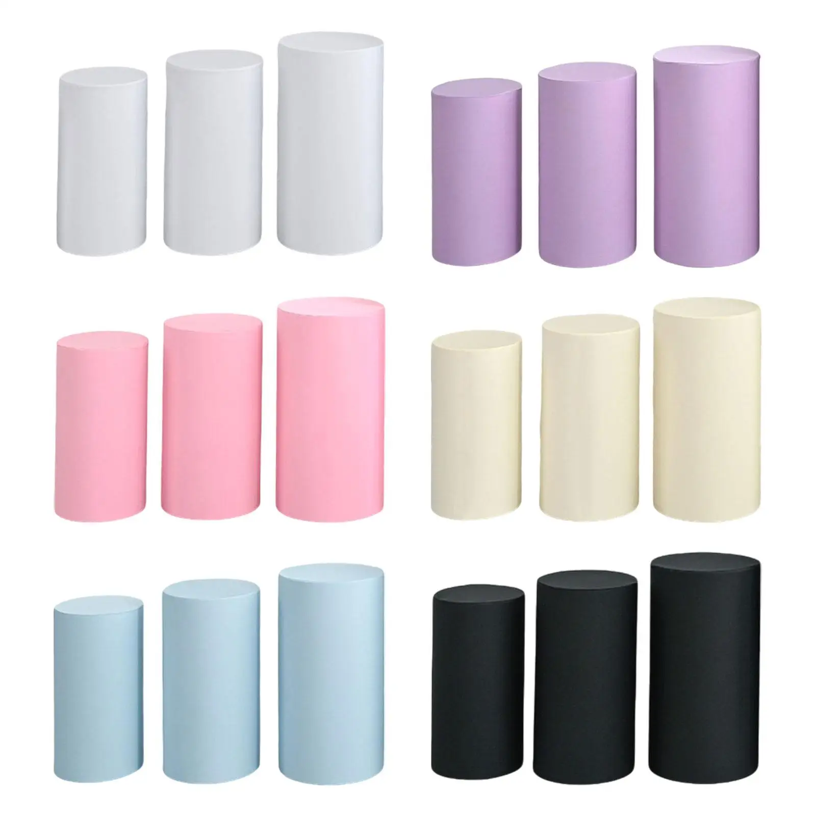 3 Pieces Cylinder Plinth Display Box Stand Covers Soft for Wedding