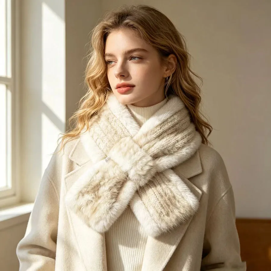 Korean Winter Fur Scarf Women Girls Scarf Soft Plush Scarves Solid Color Neck Collar Warmer Stuff Christma Gift