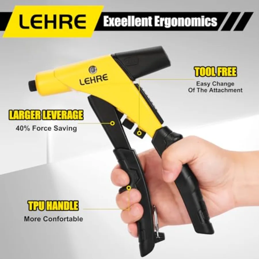 공구 없이 교체 가능한 헤드와 내장형 맨드릴 컨테이너 ID가 포함된 중장비 작업용 한손 안전 리벳 건 세트