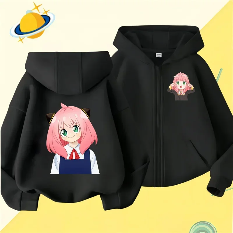 Anime Spy X Family Kids zipper hoodie Cartoon print Autumn/Winter long-sleeved sweatshirt casual top boys girls Kawaii clothing