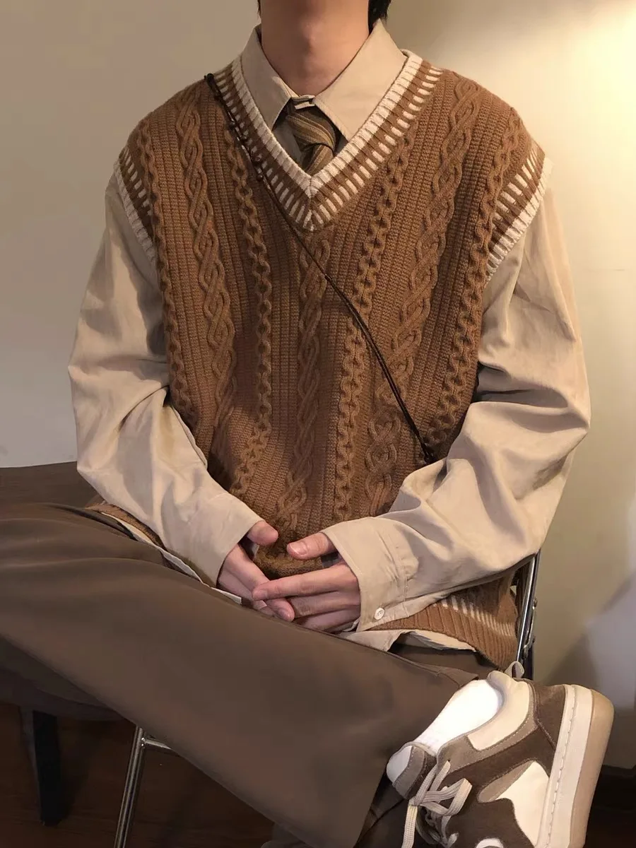 

Autumn Winter Casual Striped Knit Sweater Men Women V Ne Warm Polyester Fiber Long Sve Vintage Preppy Sle Pullover Vest