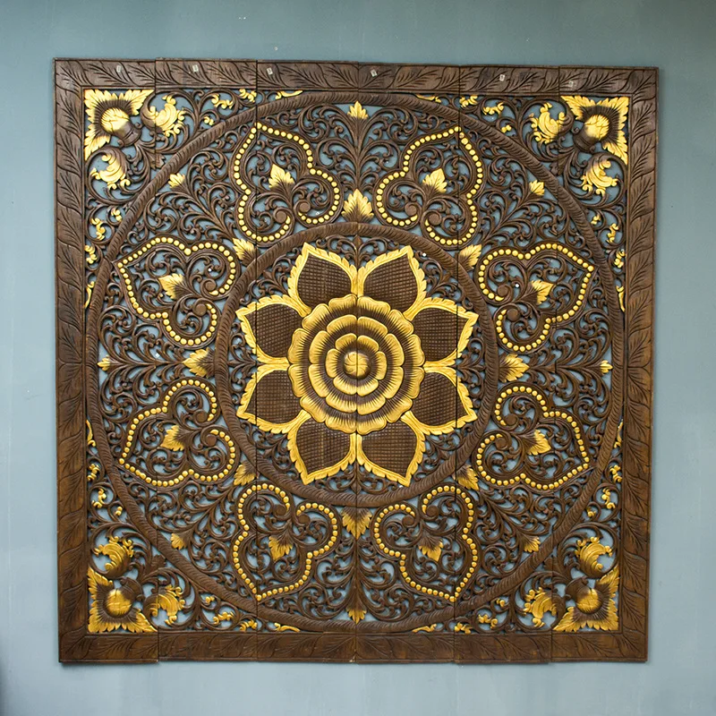 Wood carving South East Asia style teak hand-carved 1.8 meters large lobby wall decorative background wall