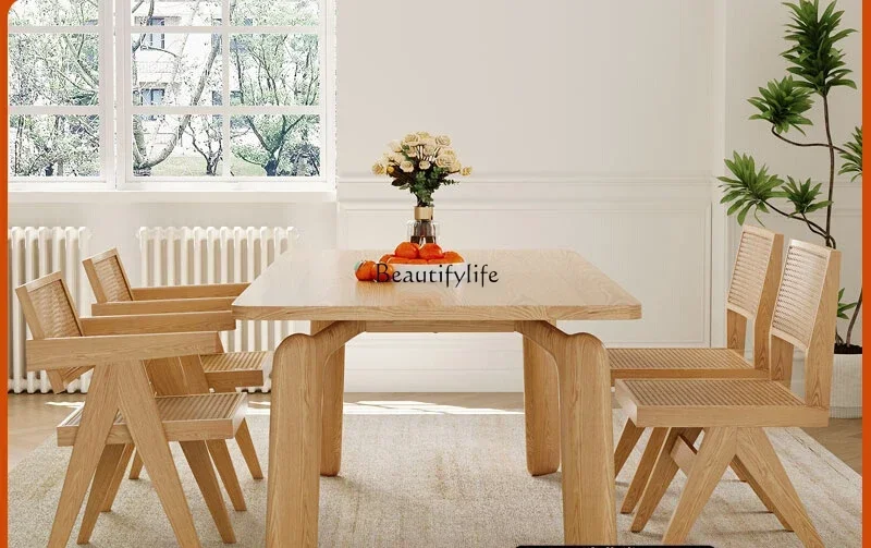 

ld 38Ash wood log dining table rectangular modern simple all solid wood home