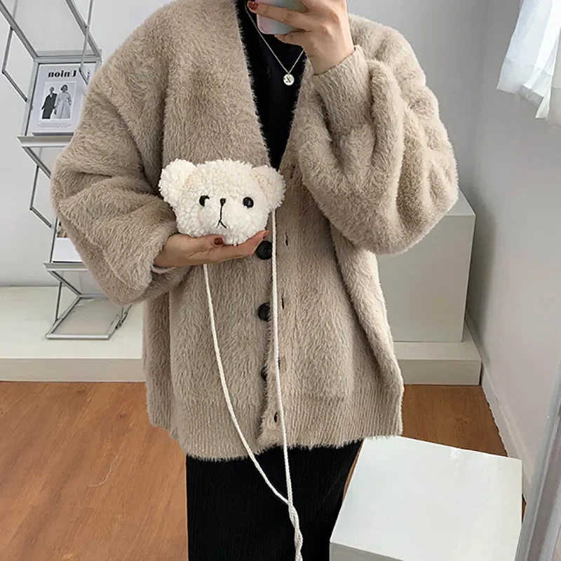 Cute Cartoon Bear Plush Shoulder Bag para crianças, Messenger Bags, Kawaii Plush Purses, Mulheres Stuffed Animals Backpack, INS Backpack