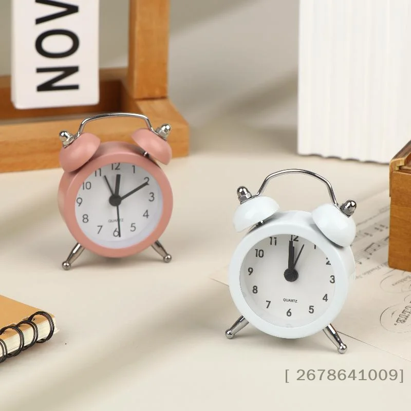 〔C〕Mini Retro Twin Bell Alarm Clock Simple Desktop Wake Up Clock Small Desk Clock For Students Bedroom Office Home Table Decor