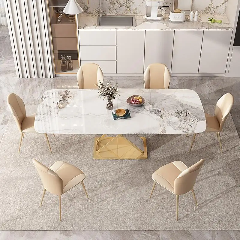 High-quality Light Luxury Slate Home Small Italian-style Four-six-person Rectangular Kitchen Dining Table And Chair Combination