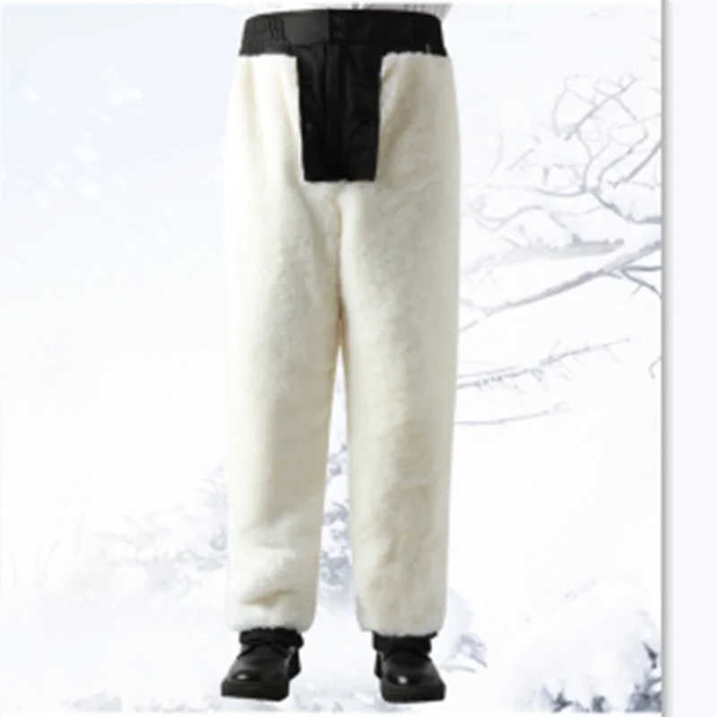 Winter Sheepskin Pants Men Women's Wool Trousers Leather Fur Integrated Thickened Cashmere Cotton Longs High Waisted Outdoor Ski