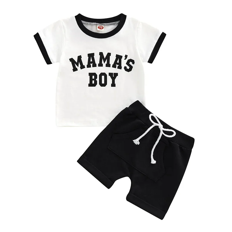 

Toddler Baby Boy 2 Piece Summer Outfit Mama s Boy Clothes Short Sleeve Crewneck Letter Print T-shirt And Shorts Set