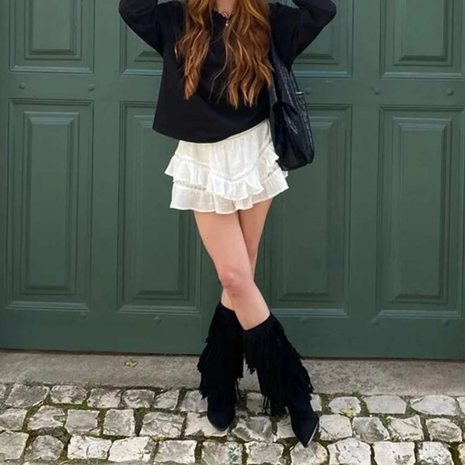 여성용 레이어드 러플 반바지 솔리드 컬러 신축성 있는 허리 루즈 반바지 여름 스트리트웨어