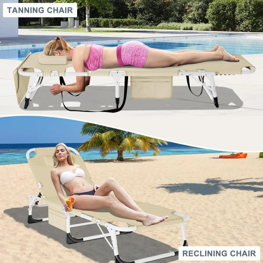 كراسي استرخاء قابلة للطي في الهواء الطلق قابلة للتعديل، كرسي سرير محمول للاسترخاء على الشاطئ والراحة #3