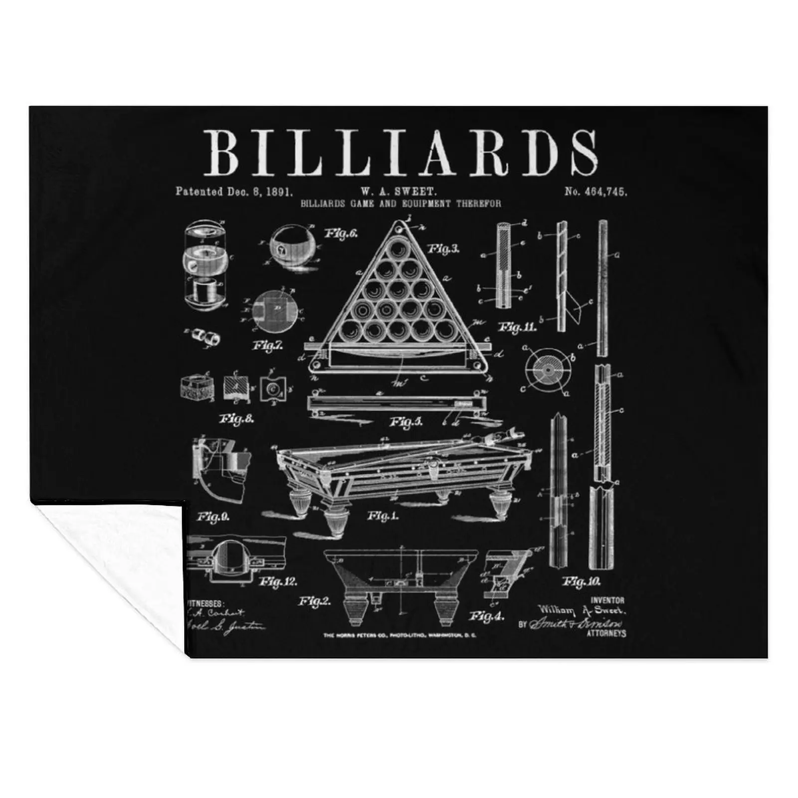 

Billiards Table Pool Cue Ball Vintage Patent Drawing Print Throw Blanket Sleeping Bag Summer sofa bed Blankets