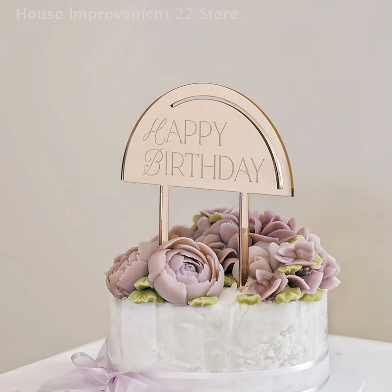 1pcs Half Circle Simple Letter Style Happy Birthday Cake Dessert Plugin Birthday Party DIY Decoration