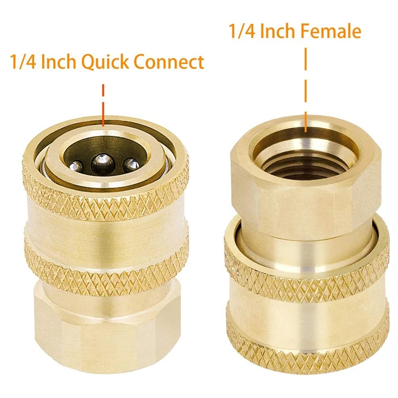 4 Pcs Pressure Washer Quick Connect Coupler, 1/4 Inch NPT Female Threads Size, Brass Material