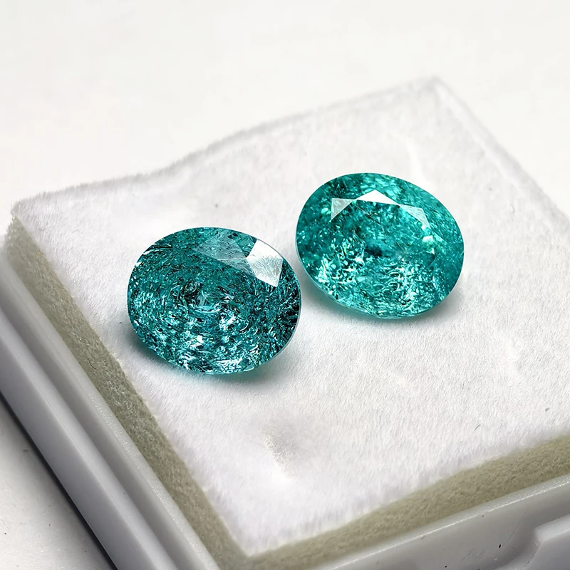 مختبر نمت Paraiba شكل بيضاوي متصدع قطع الجليد التورمالين الأحجار الكريمة DIY بها بنفسك صنع المجوهرات المواد تحديد شهادة AGL