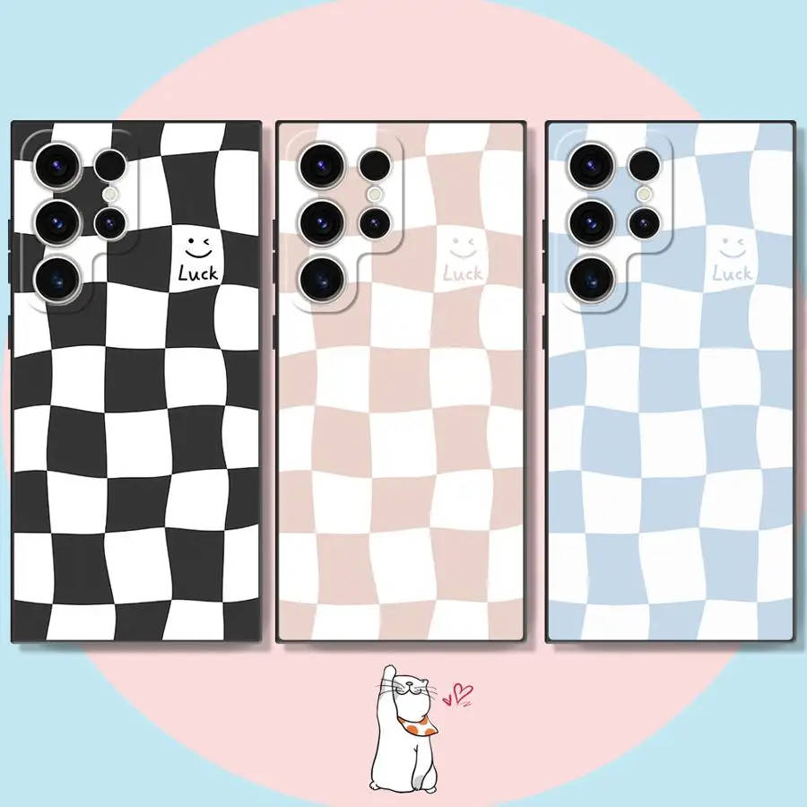Case for Samsung Galaxy S26 S21 FE S25 Ultra S23 S10 S9 Note 20 Ultra 8 9 10 S20 S24 Plus Funda Phone Cover Happy Chessboard