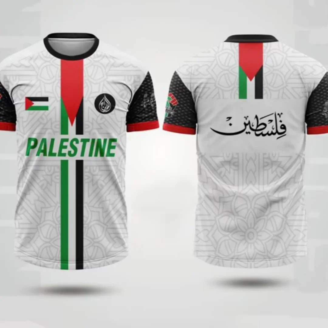 Modische T-Shirts mit Palästina-Flagge, Trendige Sommer-Kurzarm-Shirts mit Nationalemblem, 3D-Druck, Sportliche Oberteile, Locker und Atmungsaktiv – Detail 7
