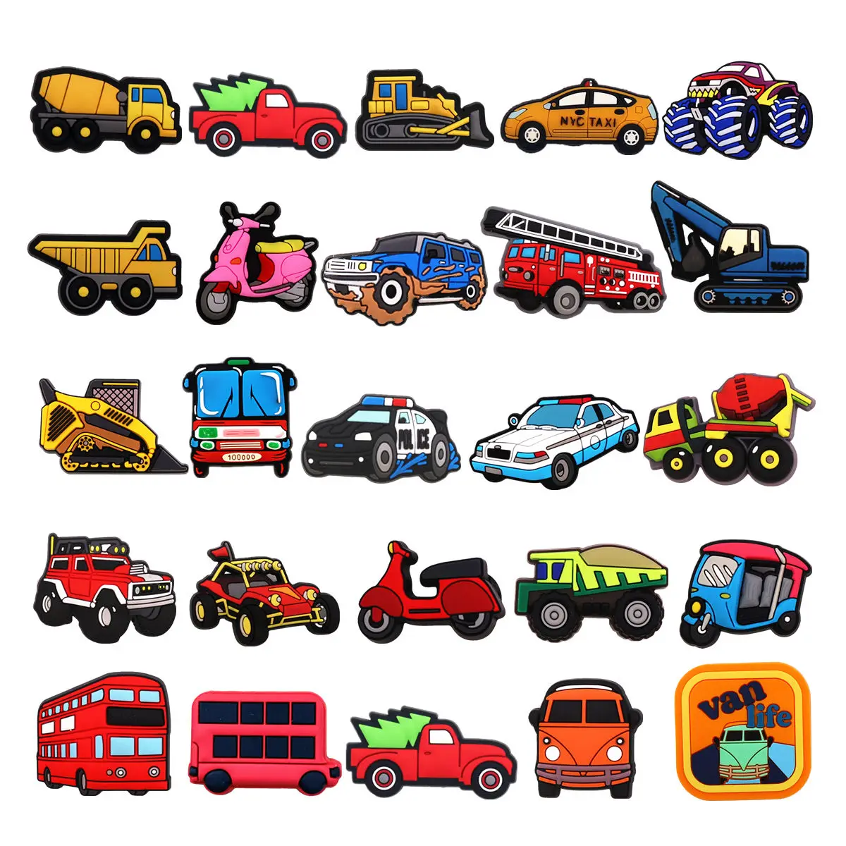 1 Pcs Cartoon Cars PVC Shoe Charms Truck Buses Motorcycle Bike Shapes Shoe Accessories Clog Pin Unisex Shoe Buckle Decorations