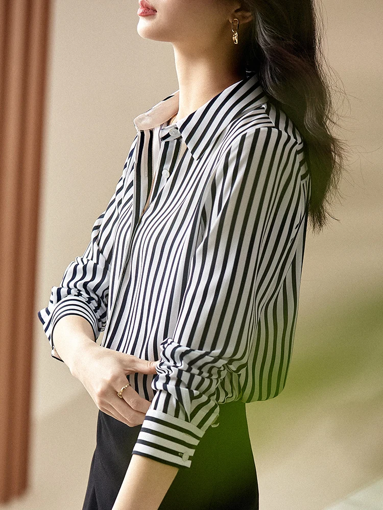 SENTUBILA Striped Button Up Shirts & Blouses for Women 2024 Autumn Fashion Lady Work Casual Long Sleeve Shirts Tops 121C40425