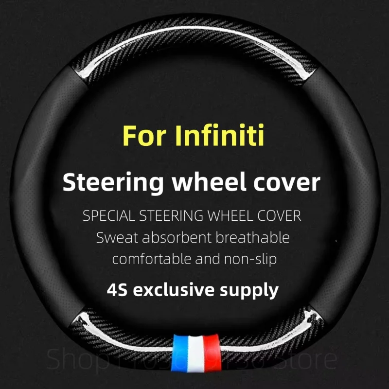 

For Infiniti Steering Wheel Cover Genuine Leather Carbon Fit Q50 QX50 QX55 QX60 Q60 Q70 Etherea LE Q80 ESQ EX JX FX QX70 QX