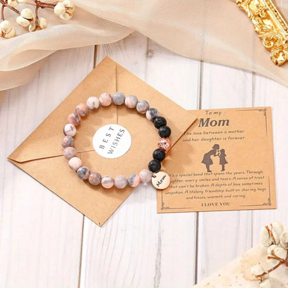 Moms Beaded Bracelet with MOM Charm Timeless Perfect Gift to Celebrate Her Birthday, Anniversary, Thanksgiving, or Mothers Day