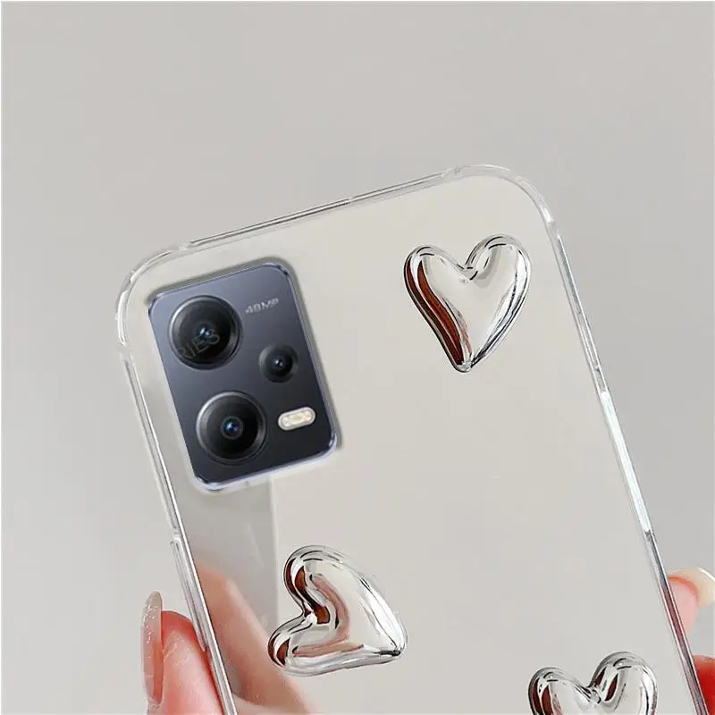 For Xiaomi Redmi Note 12 Pro Plus 11 SE 10 9 8 11S 10S 9S 4G 5G Glossy 3D Love Heart Mirror Phone Case Note12 Note11 Cover Note9