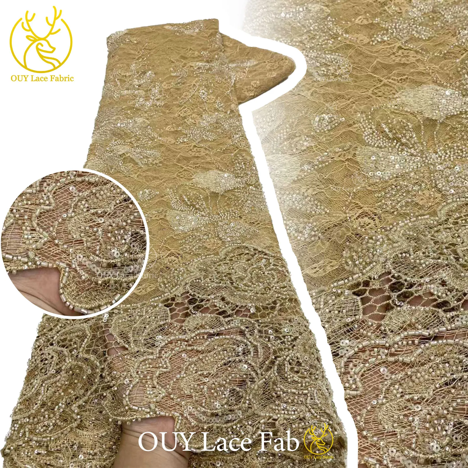 

African Nigerian Groom Beaded Lace Fabric 2026 High Quality Sequins Embroidery French Tulle Mesh For Wedding Dress Sewing 5Y