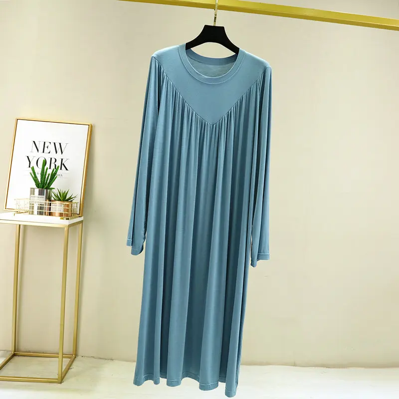 Plus Size Nightgowns Women Summer Loose Long Home Wear Sleepwear Dresses Autumn Long Sleeve Pajamas Nightdress Female 130KG