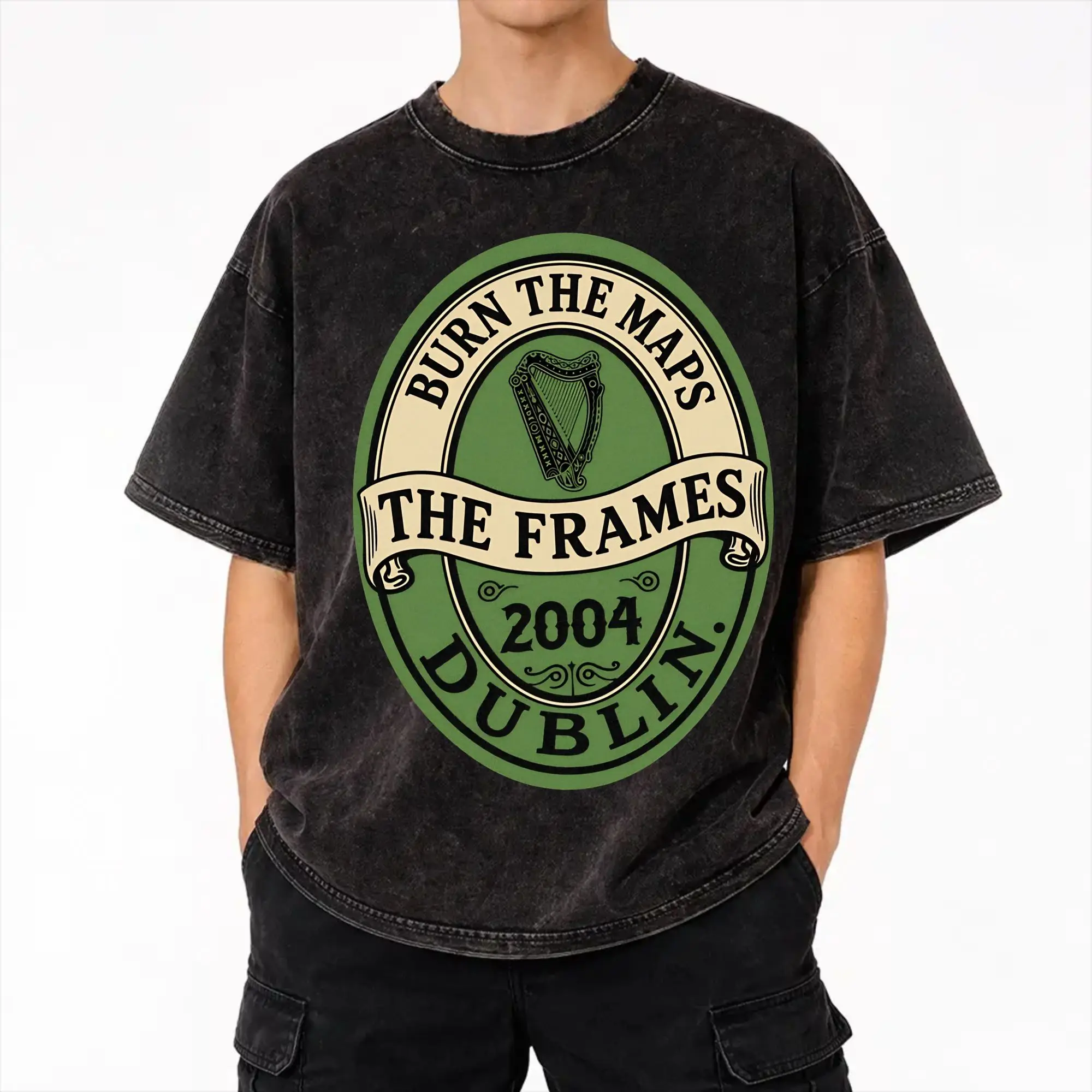 The Frames - Burn The Maps  Washed T Shirt Streetwear Hip Hop Fashion T-Shirt  Tee Shirt Men Women Cotton Oversize