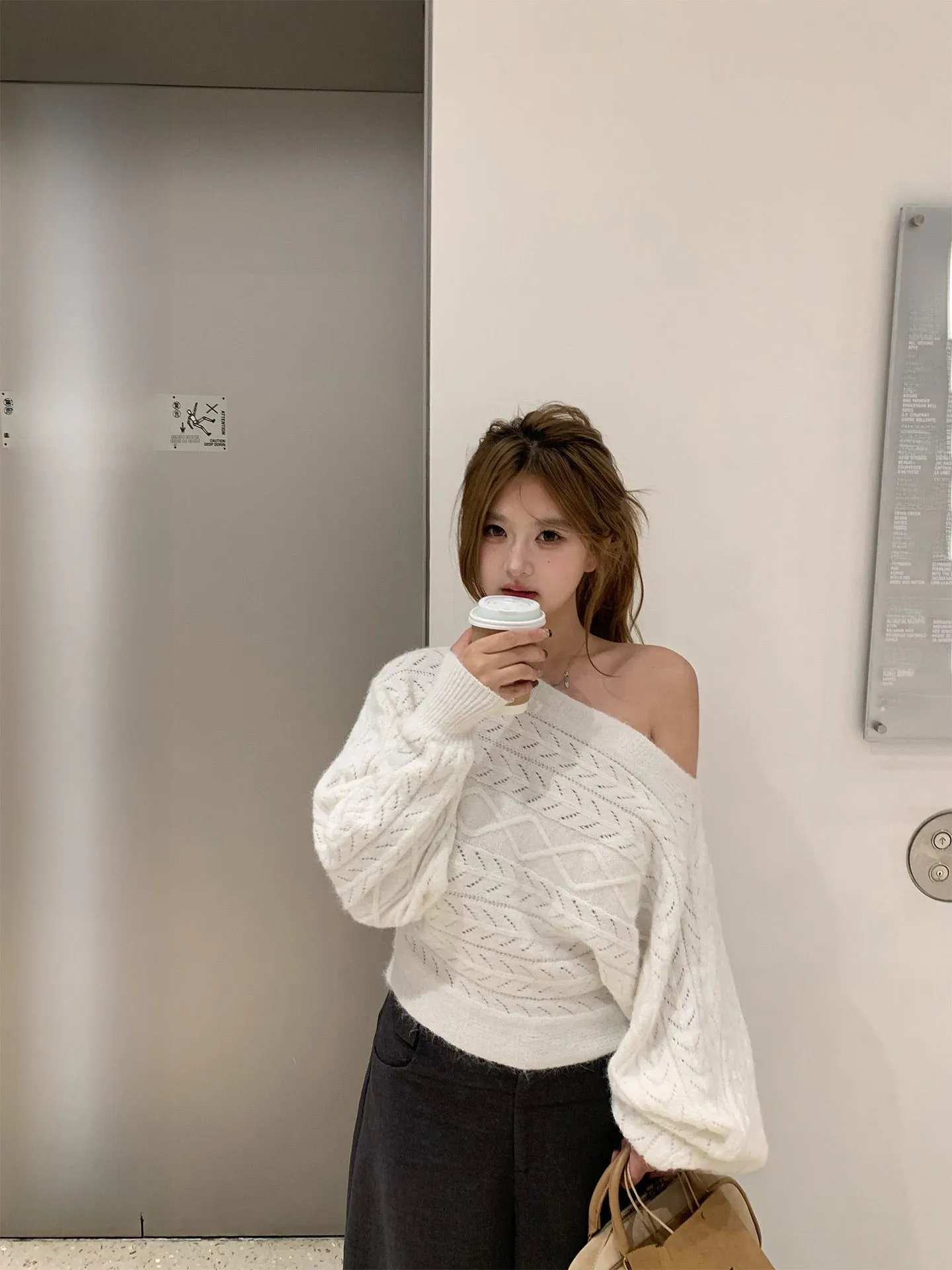 

Soft Cozy Batwing Sve Knitted Top for plus Size Women Casual Sle Fluffy Mosaic Patterned oulder Baring Loose Fit Top