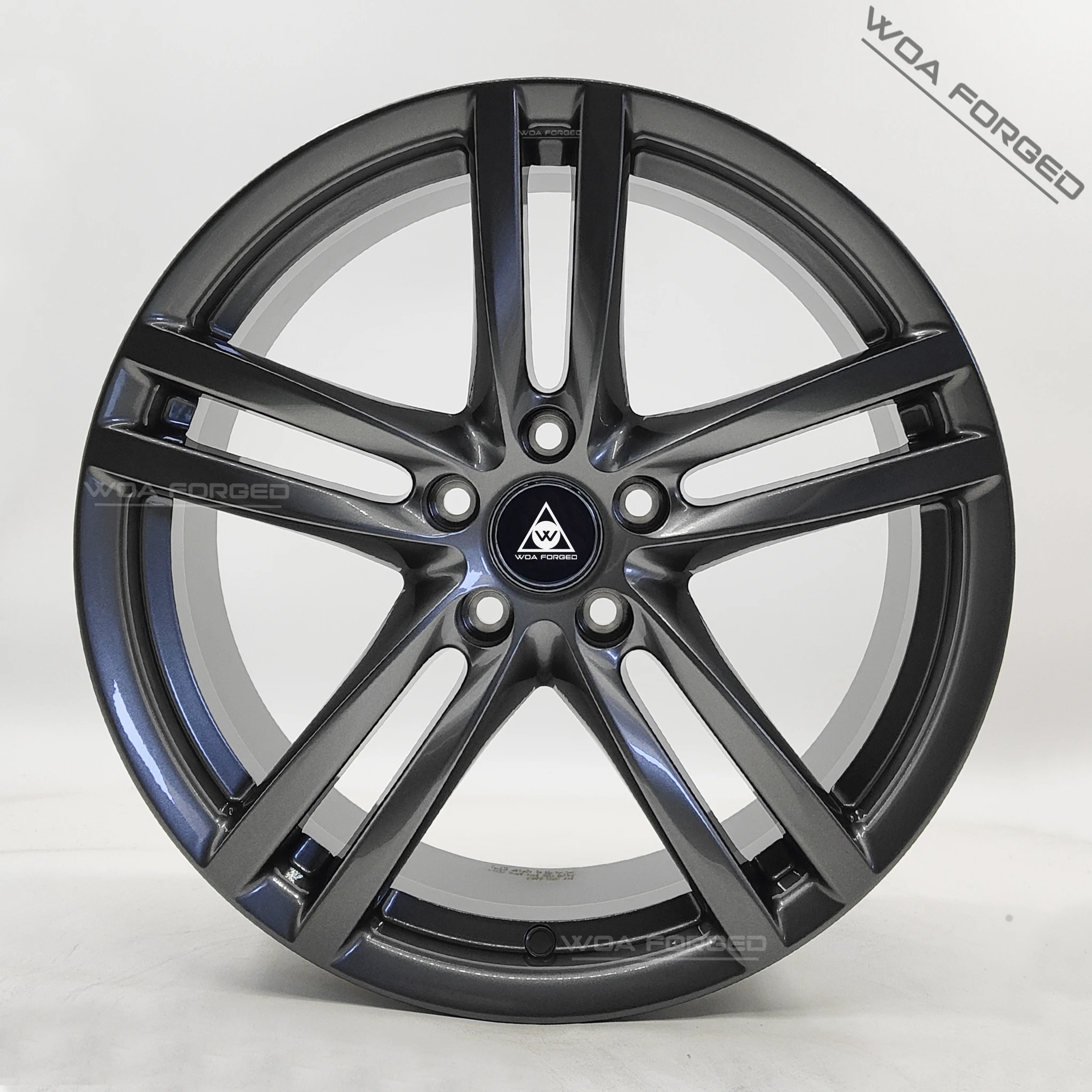 Rines Forjados Monoblock de 5 Brazos en Color Gris Metálico Brillante, 5x114.3/5x120 para Camry, Accord, Mustang, Tesla Model 3, Toyota