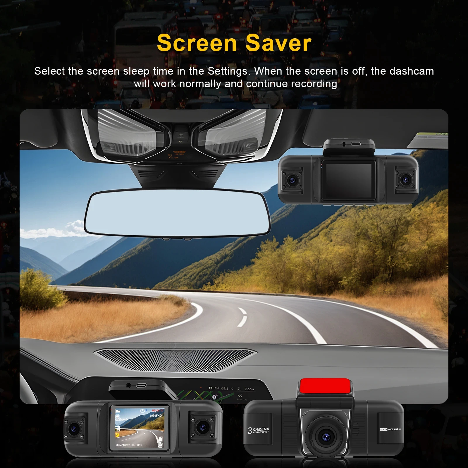 Podofo 2Inch Dash Cam 1080P Car DVR Camera 4 Channel Recording HD Car Recorder Night Vision With Front And Inside Gravity Sense