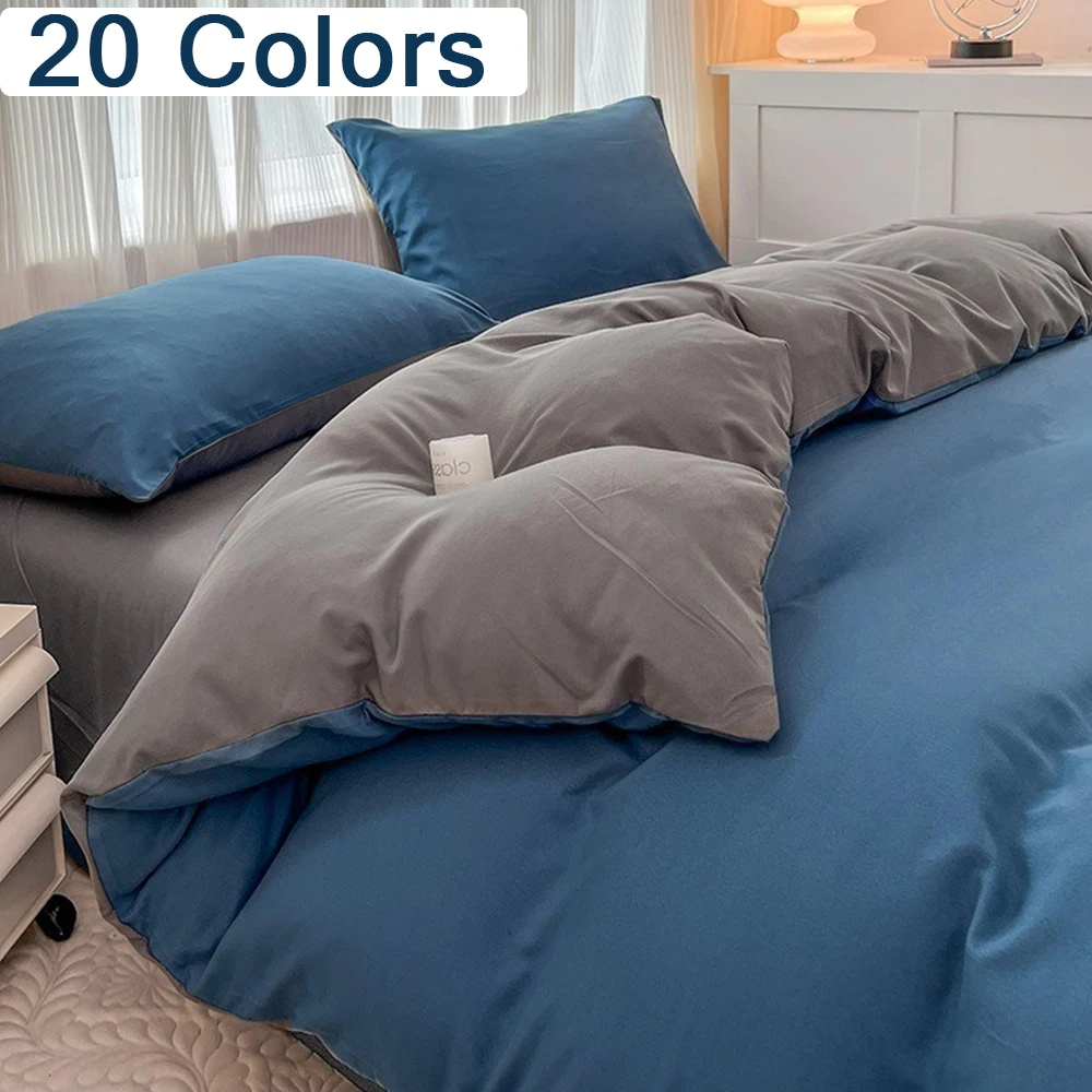 

NEW INS Style High Quality Solid Color 4 Pieces Set Washed Cotton Duvet Cover with Pillow Casebed Bed Sheets Set Parure De Lit