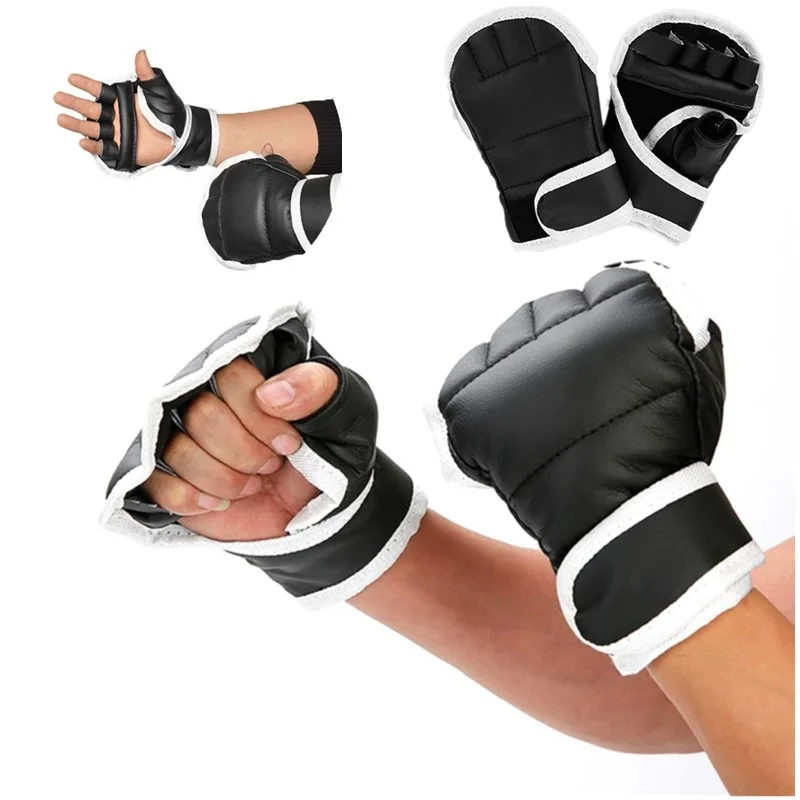 Half Finger Boxing Gloves PU Leather MMA Fighting Kick Boxing Gloves Karate Muay Thai Training Workout Gloves Kids Men