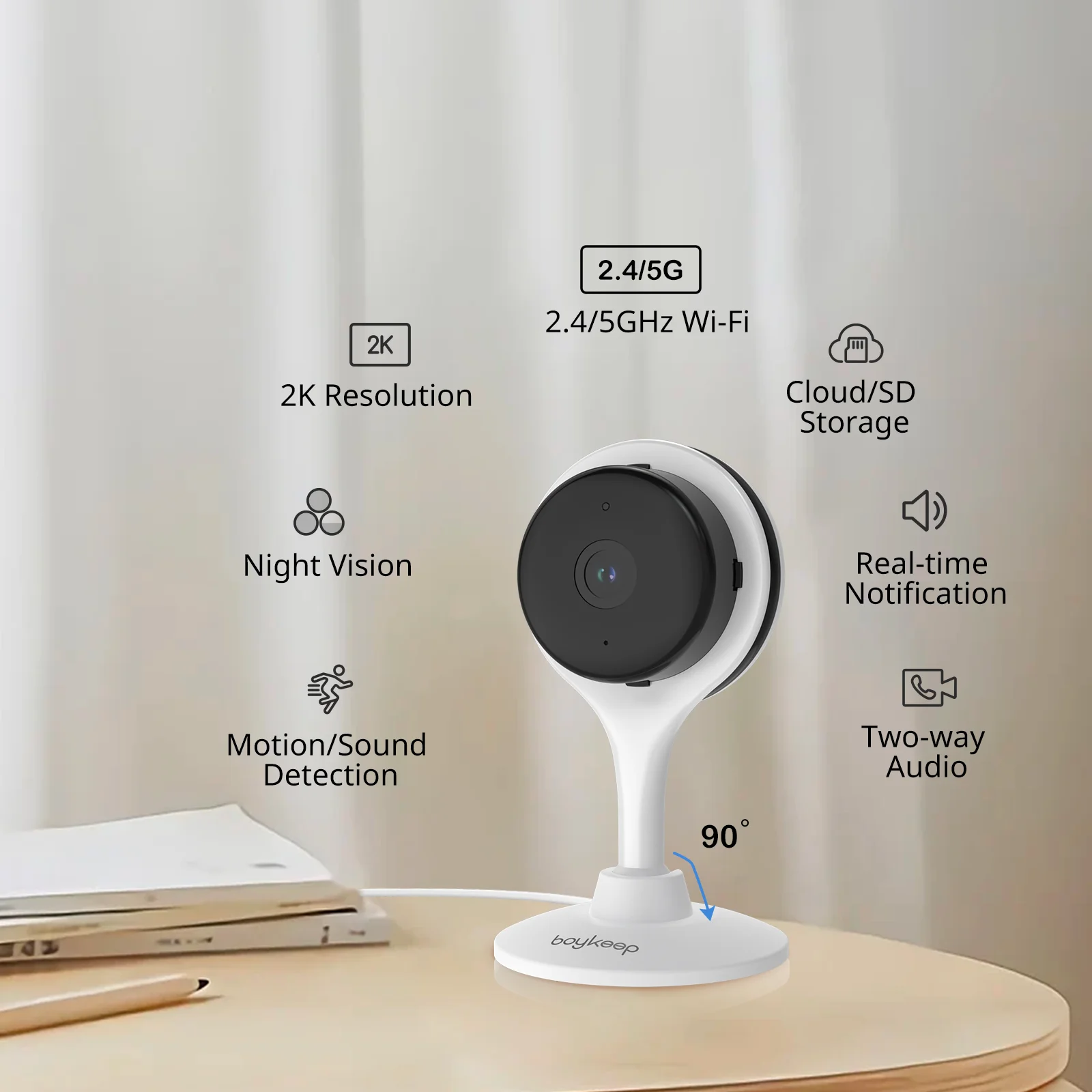 2 個 BoyKeep 5/2.4GHz WiFi 屋内ホームセキュリティミニ IP カメラ