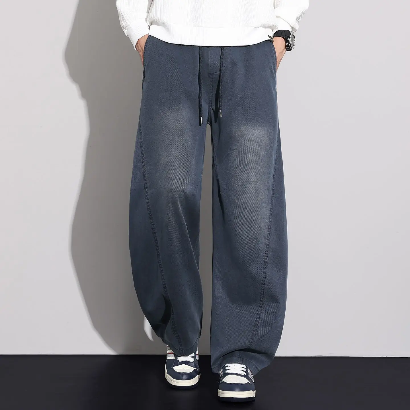 New 2026 Spring Summer Men's Comfortable Casual Straight Leg Pants High Waist Thickened Polyester Washed Tencel Casual Fashion