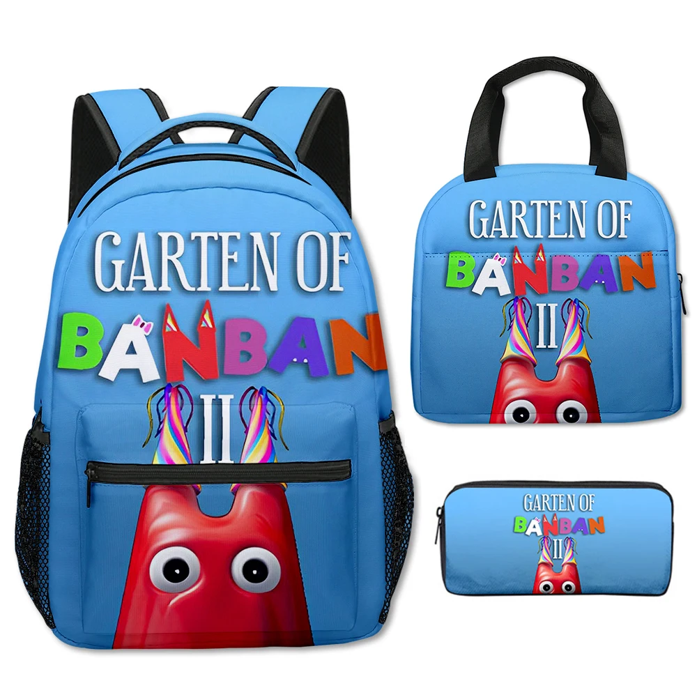Fashion Novelty Cool Garten of Banban 3D Printed 3pcs/Set Student School Bags Laptop Backpack portable Lunch bag Pencil Case
