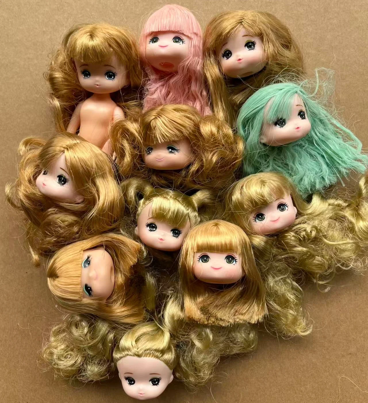 Cute Face Licca Doll Bald Heads Little Girl DIY Doll Parts with Hair Planting Accessories for Makeup Play