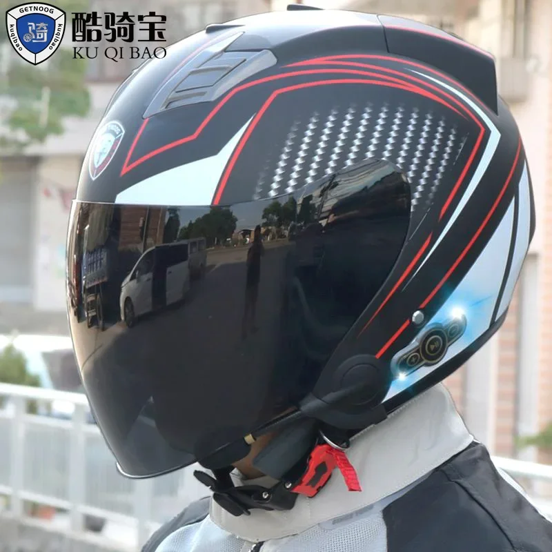 KUQIBAO Motorcycle Helmet Built-In Bluetooth Motorbike Helmet Anti-Fog HD Lens Motocross Helmets DOT Approval ABS Crash Casco