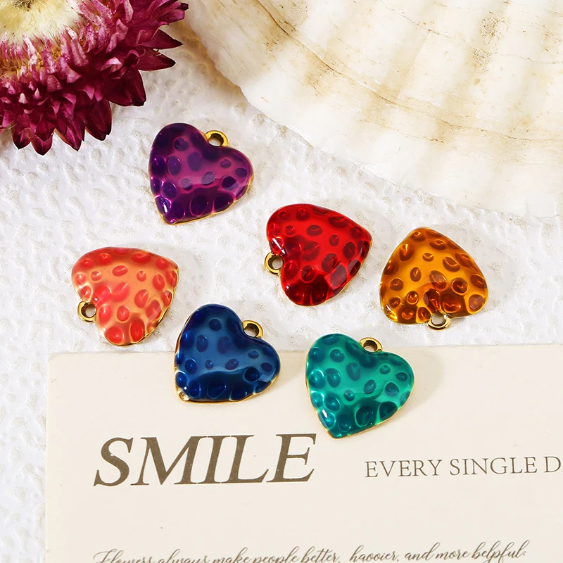 

5pcs Stainless Steel Transparent Love Heart Charms Gold Plated Enamel Pendant for Necklace Earring DIY Jewelry Making Supplies