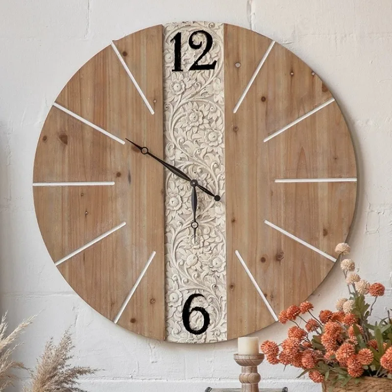 French Retro Wall Clock, Creative Art Wall Hanging Decor, Vintage Clock for Living Room Background Wall Ornament