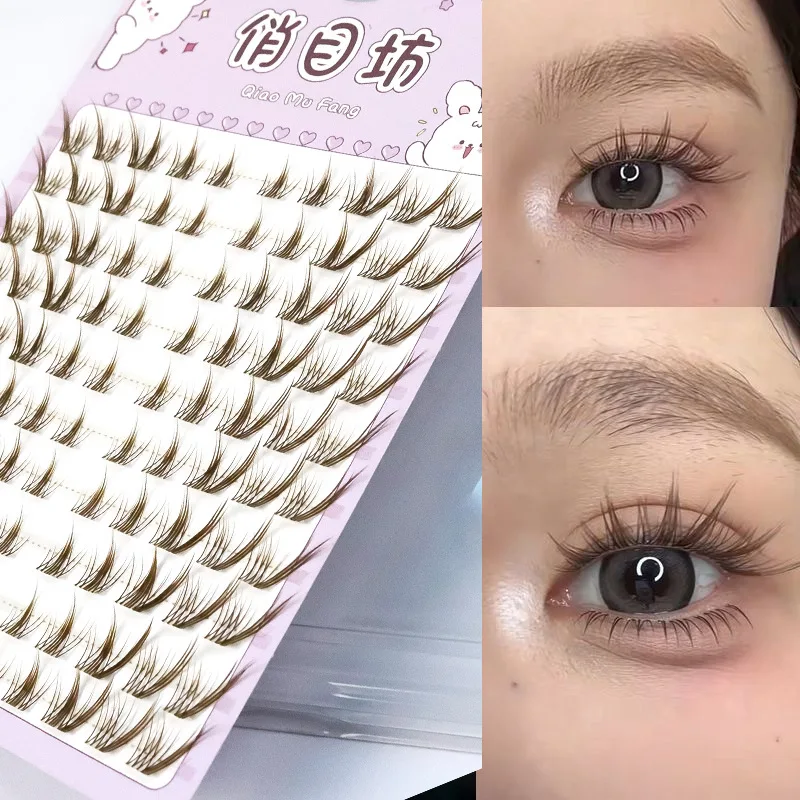 Caramel Brown Manga Eyelash Extensions Winged Individual Lashes Natural Segmented Bundles for Eye Makeup