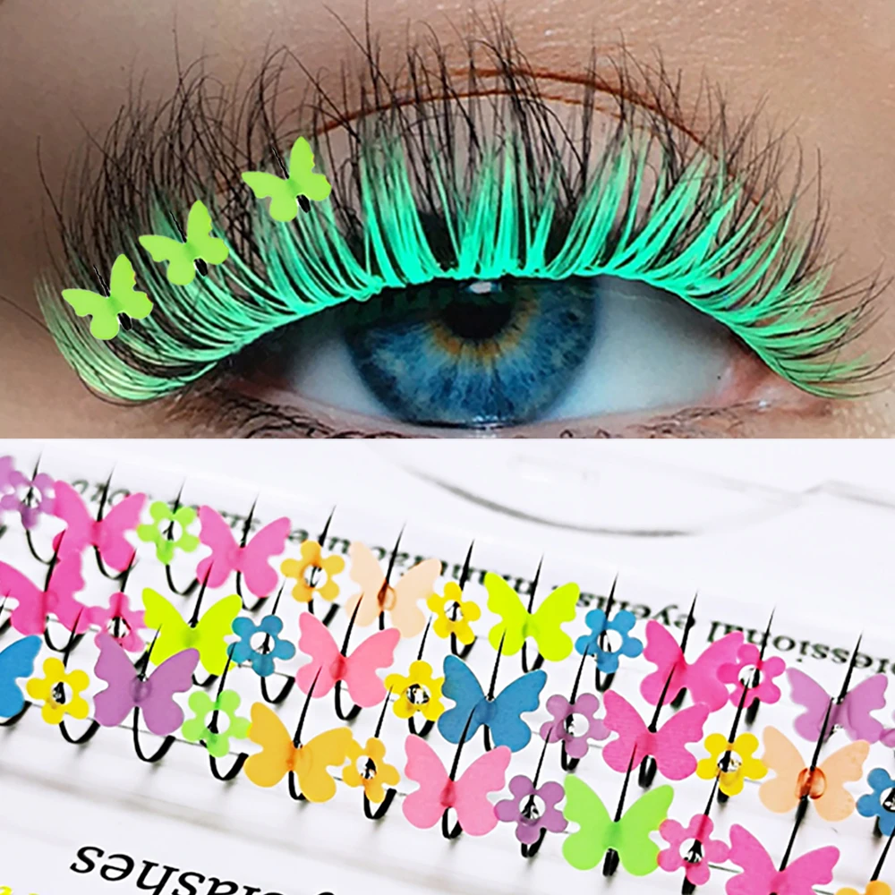 

Fluorescence Butterfly Individual Lashes Mixed Colorful Glitter Eyelash Extension Shiny Flower Lash For Party Decoration Makeup