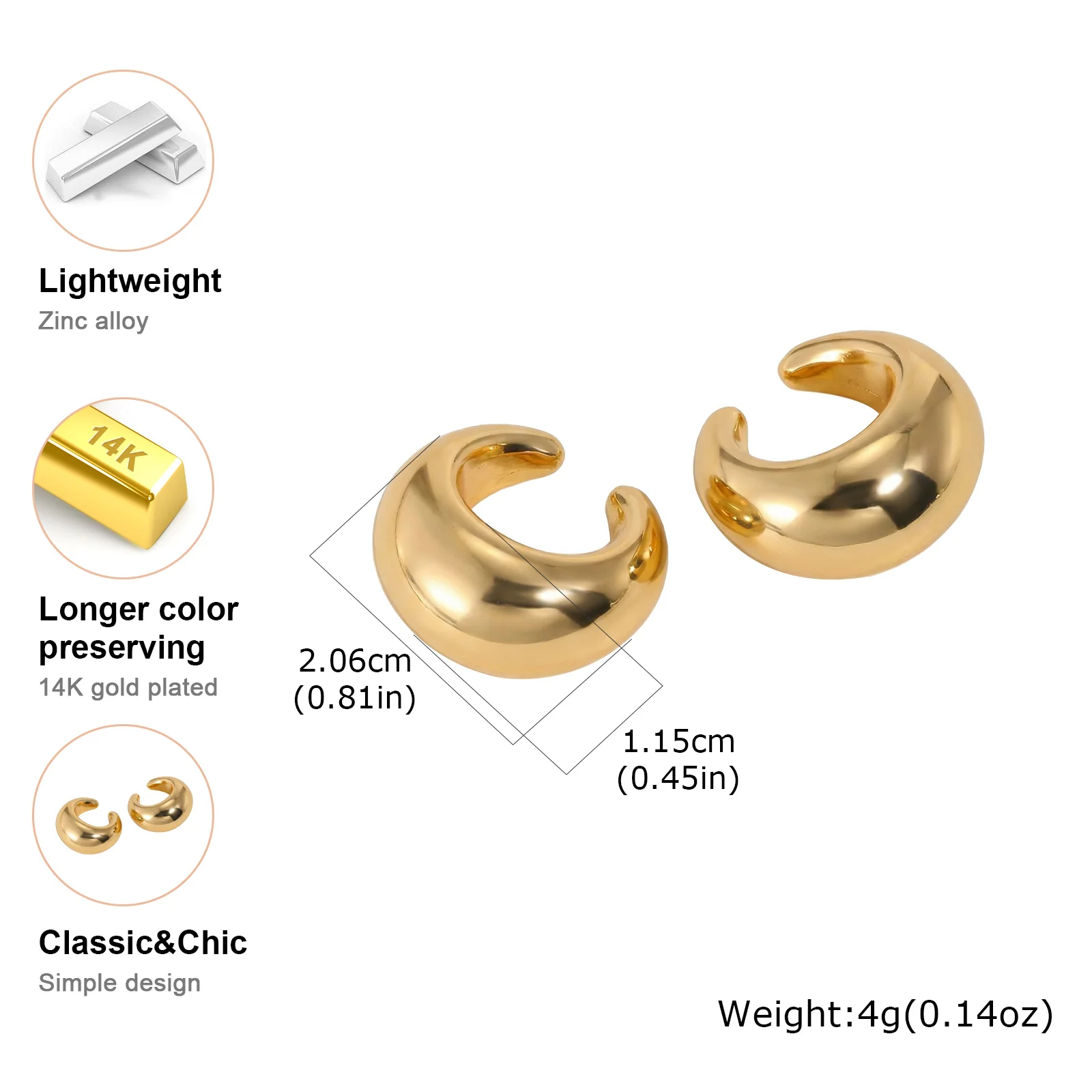 Klobiger Ohrclip, Faux-Piercing, minimalistischer Clip-Ohrring, hohle Ohrklemme, Boucles d'oreilles Femme, Unisex-Schmuckgeschenk – Detail 7