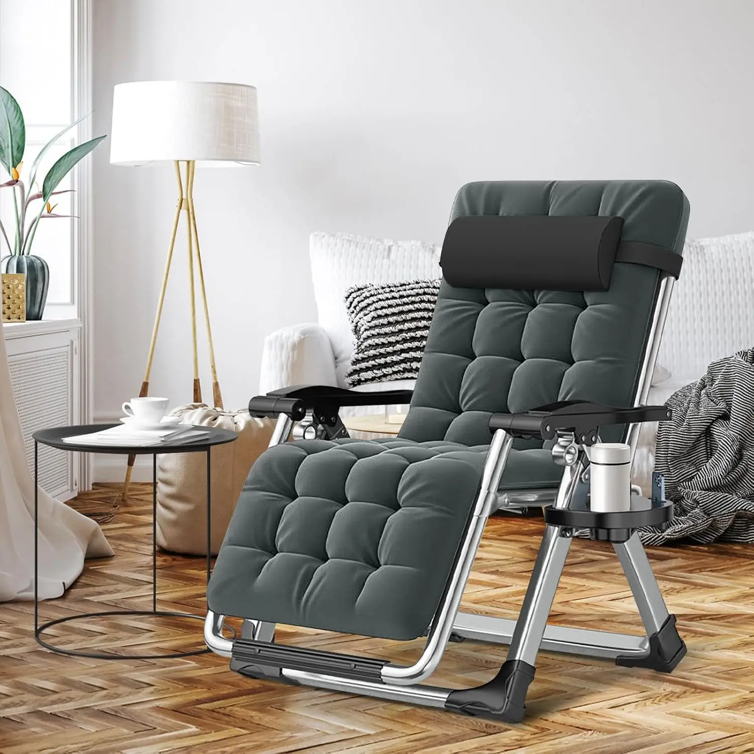 ABOreposoir-Pack de 2 chaises zéro gravité, chaises longues d'extérieur avec coussin parfait, repos pour sauna, porte-gobelet, inclinable. c