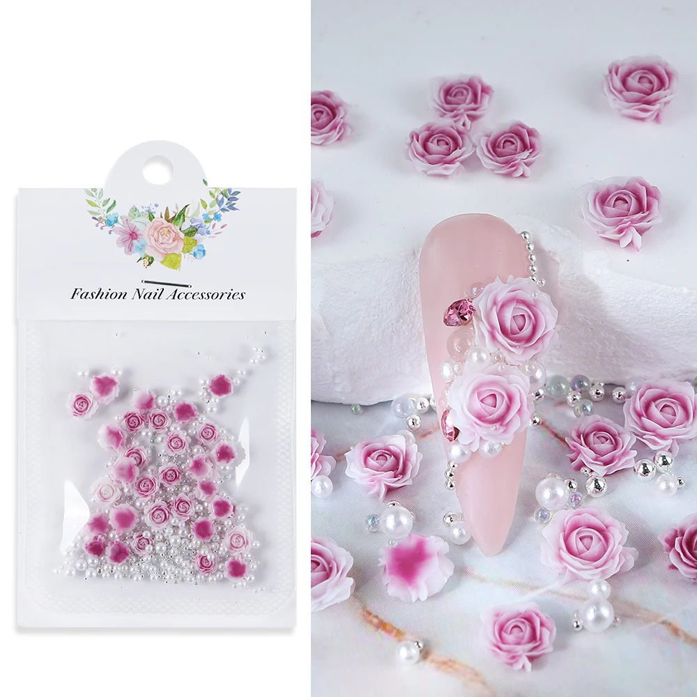 3D Flower Mixed Pearls Art Accessories Epoxy Resin Filler Romantic Rose DIY Charm Art Decorations Pendant Crafts Jewelry Making