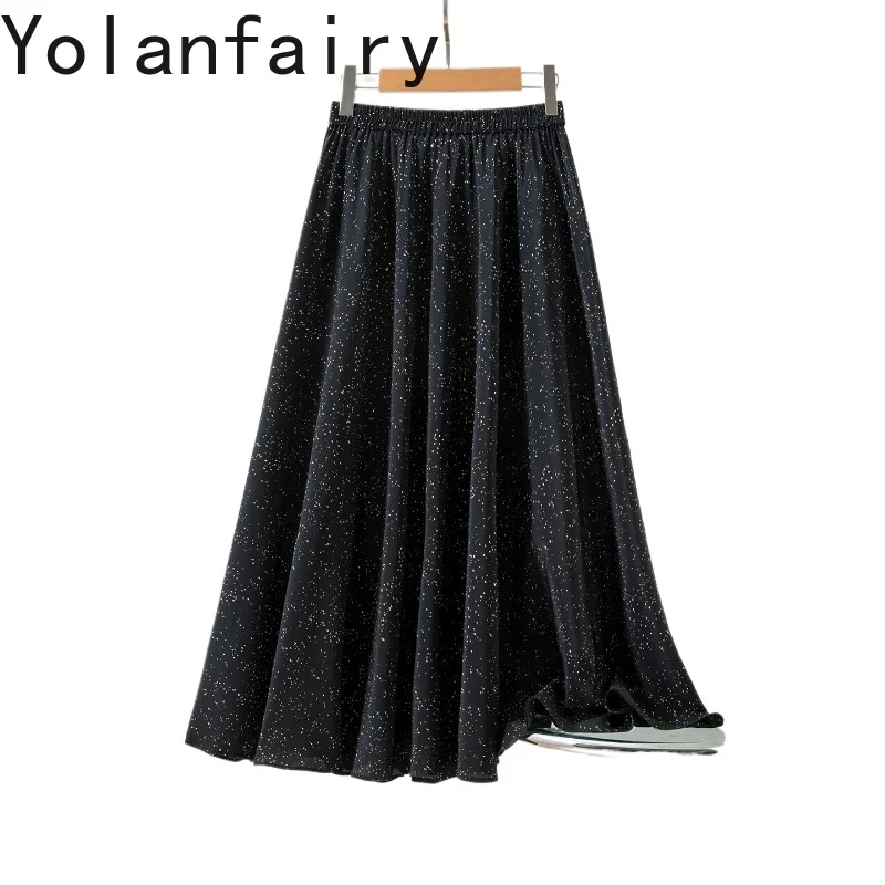 

YOLANFAIRY 100% Natural Mulberry Silk Skirts for Woman Summer 2026 Korean Fashion Printed Skirt Women Clothing High Waist Skirt