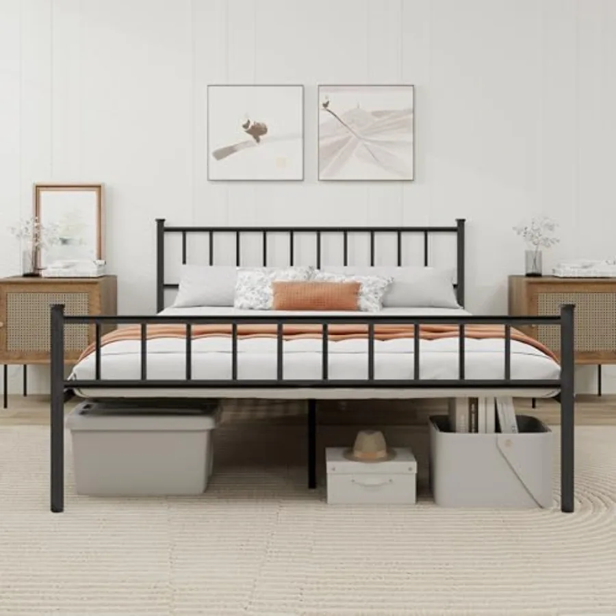 

Metal Platform Bed Frame with Headboard Sturdy Steel Slats Support No Box Spring Needed Easy Assembly